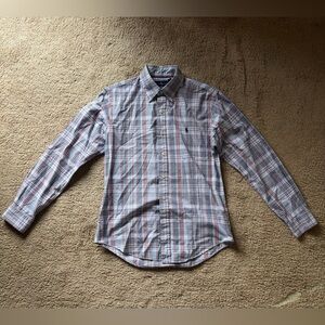 Ralph Lauren Men's Plaid Button Up Long Sleeve Shirt - Blue, Red, and White